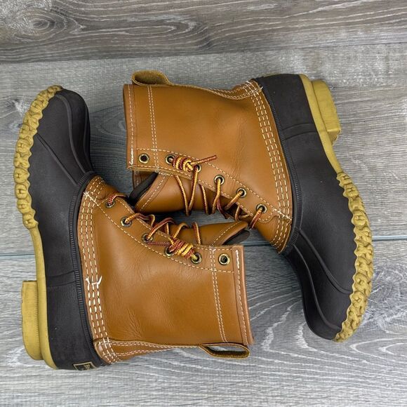 LL Bean Bean Boots Women’s Sz 7M Gore-Tex Tan Leather 8” Lace Up 6-Eye Duck Boot - Picture 10 of 14